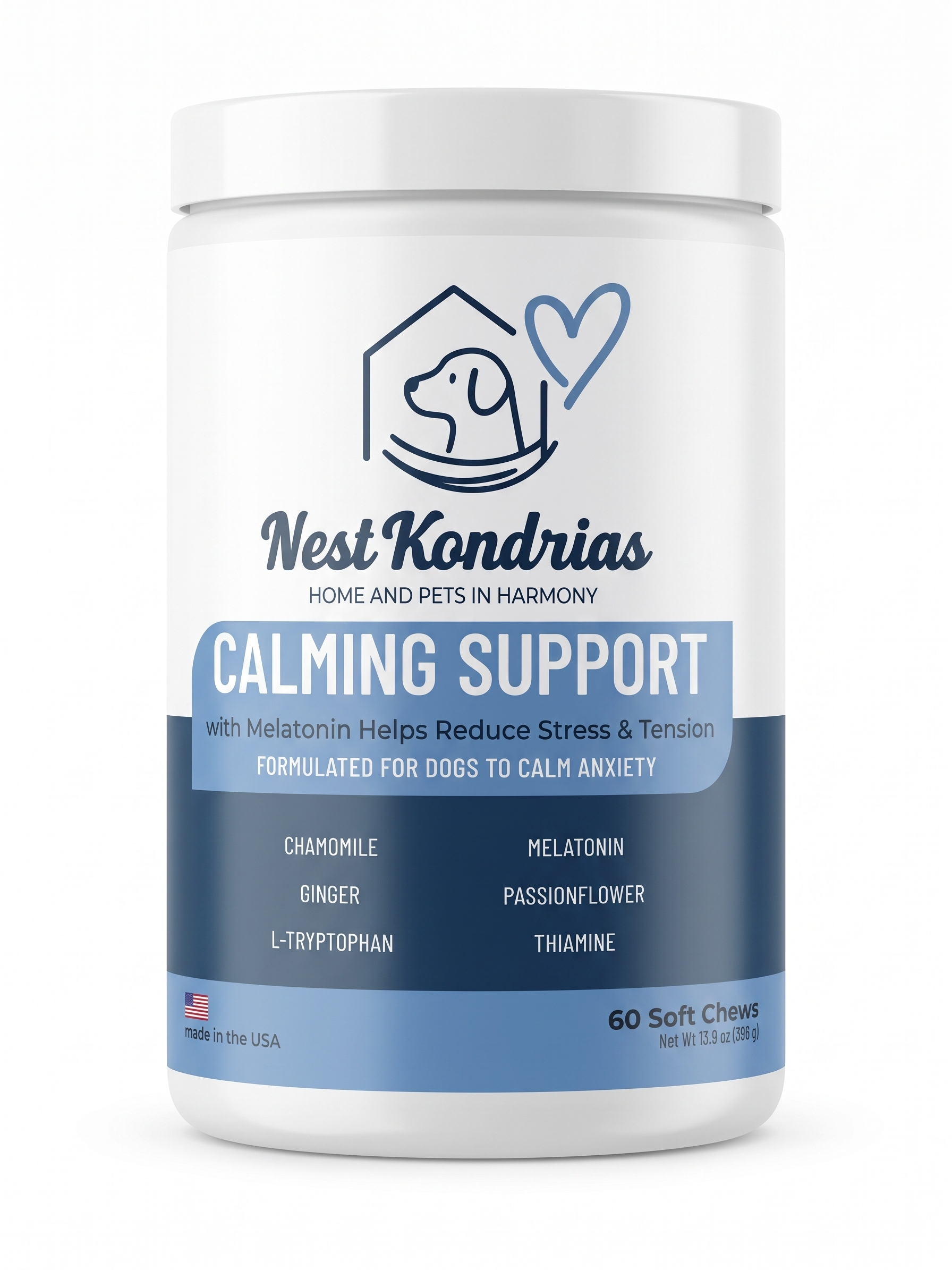 Nest Kondrias Dog Calming Chews bottle for dogs